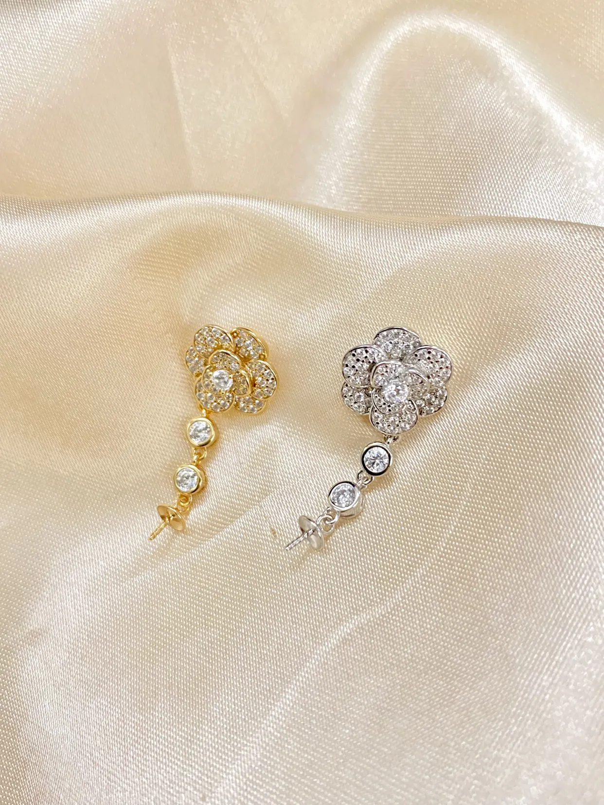 【S925银 山茶花耳坠托配件手作】 · 银色